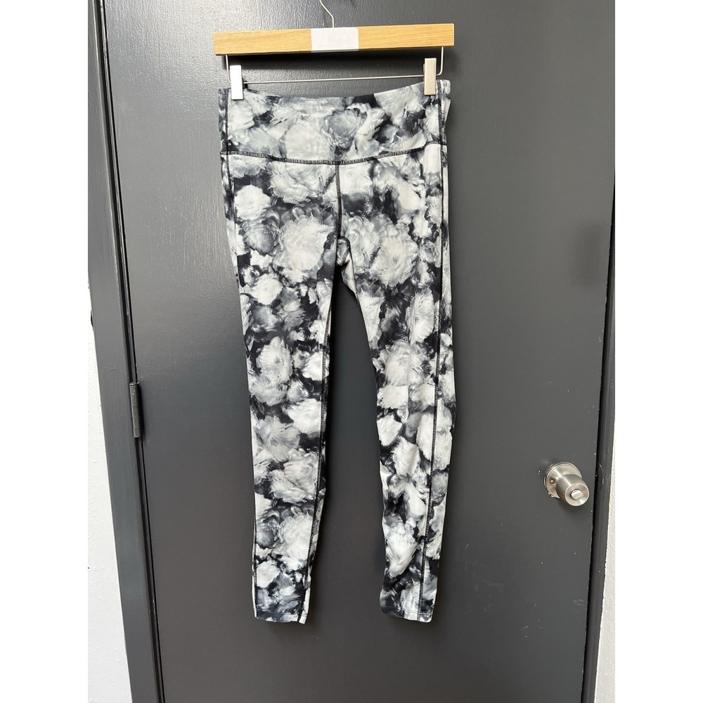 Athleta Womens Leggings Sz M Gray Black Chatarunga Floral Crush